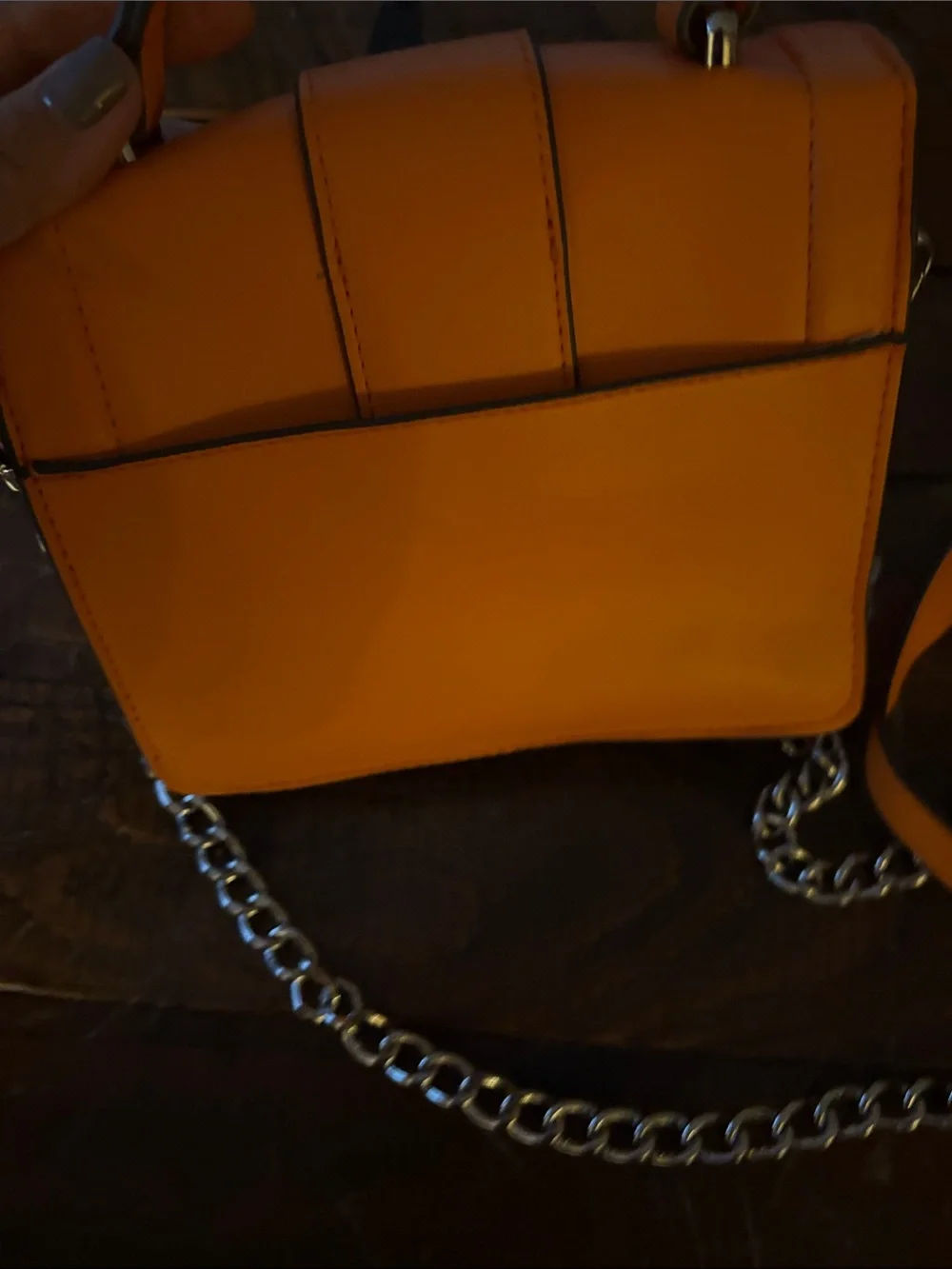 Steve Madden Orange Leather Mini Crossbody with Silver Chain